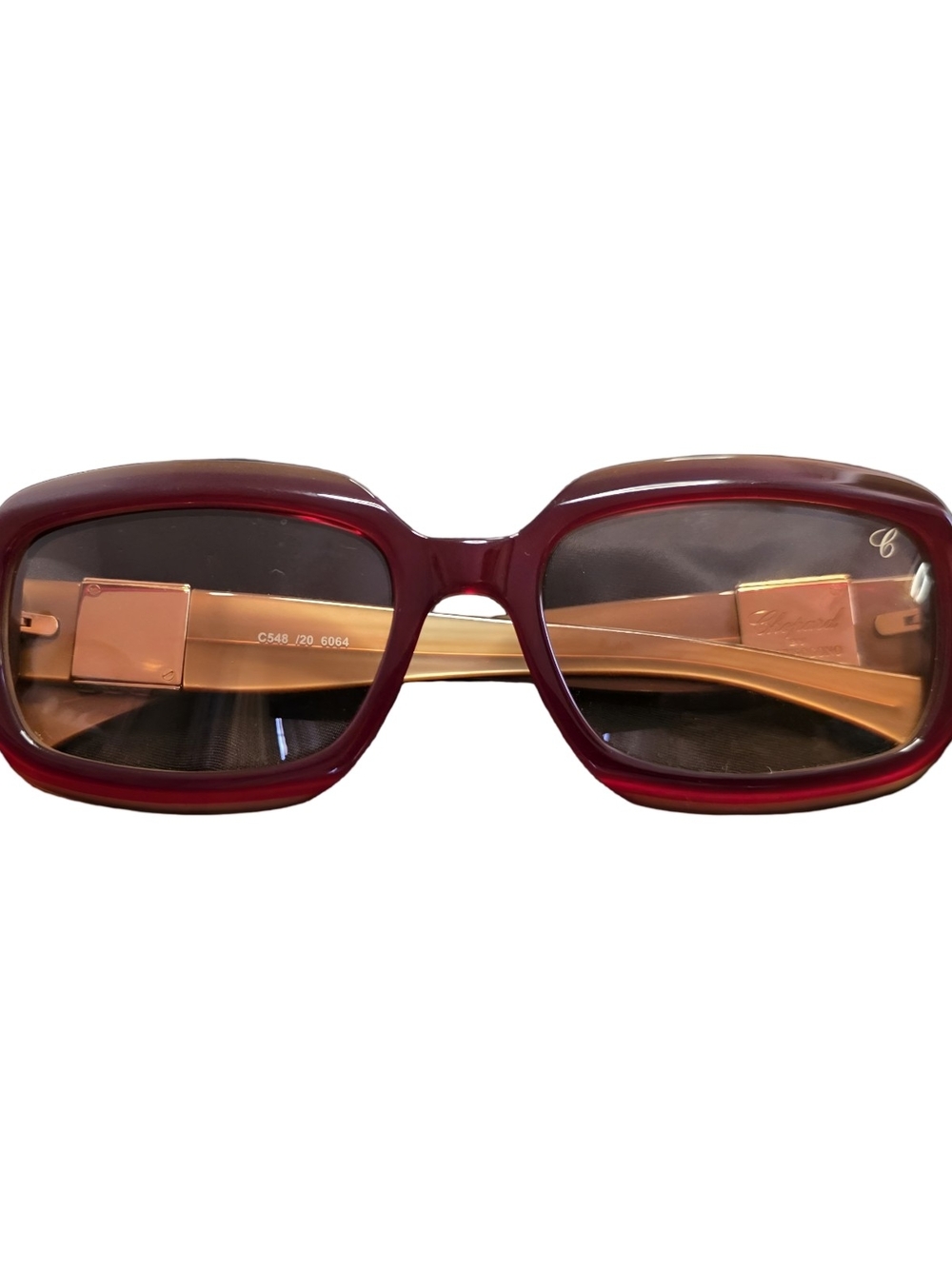 Chopard Burgundy/Caramel Gold Square Sunglasses - Picture 8 of 10